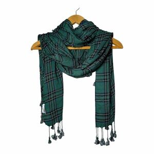 Tartan Plaid Scarf Green Black Holiday Wrap Whimsygoth Charming Charlie Shawl